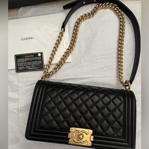 💯Authentic Boy chanel lambskin quilted medium black